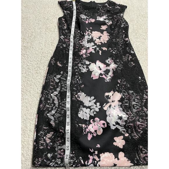 Saks Fifth Avenue Cocktail scuba sheath dress size 6 black lace Floral A17548 - Picture 6 of 10